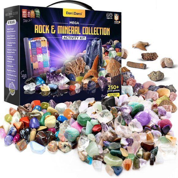 Rock Collection for Kids - Includes 250+ Bulk Rocks, Gemstones & Crystals + Genu